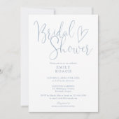 Stoffig blauwe elegante script QR-code bruidsdouch Kaart (Voorkant)
