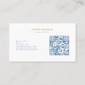 Stoffig blauwe gouden haar script schaar QR-code Visitekaartje (Achterkant)