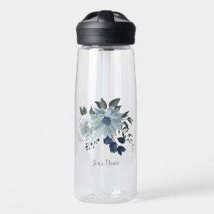 stoffig blauwe, marine & witte bloemen groen waterfles