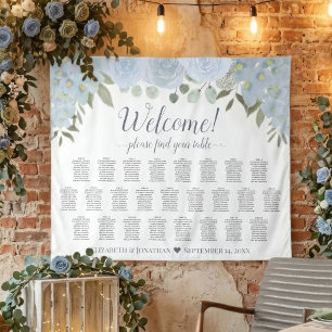 Stoffig blauwe rozen 25 Tafel Trouw zitplaatskaart Wandkleed