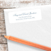 Stoffig Blauwe Script Trouwadreslabel Etiket