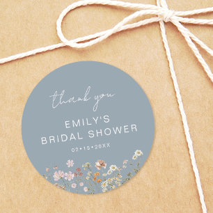 Stoffig Blauwe Wilde Bloem Dank Je Bruidsfeest Ronde Sticker