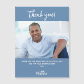 Stoffig blauwe witte foto dank je magnet (Voorkant)