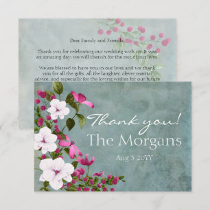 Stoffig Blauwgroen Wit Magenta Groen Bloemen Bedankkaart