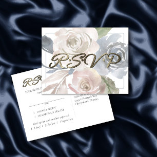 Stoffig Bloemig Rookblauw Crème Pastel RSVP Entr Briefkaart