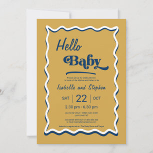 Stoffig Geel & Blauw Moderne Hallo Baby Shower Kaart