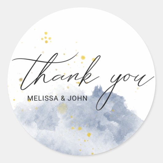 Stoffig goud en blauwe monogram dank je wel ronde sticker (Voorkant)