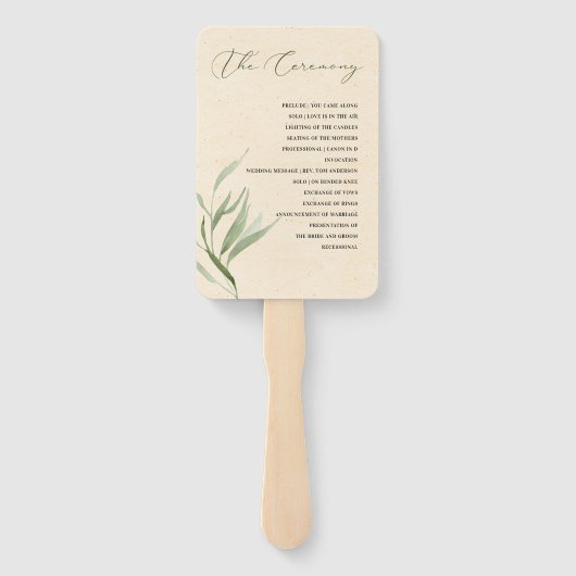 Stoffig groen blad beige ambachtelijk papier handwaaier (Achterkant)