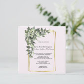 Stoffig groen blad met witte bloemen uitnodiging (Staand voorkant)