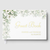 Stoffig groen bloemenbruiloftsfeest roos waterverf gastenboek (Voorkant)