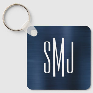 Stoffig Navy Blau Folie Drie Letter Monogram Sleutelhanger