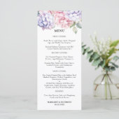 Stoffig Paarse & Blush Roze Hydrangea Wedding Menu (Staand voorkant)