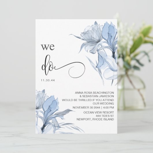 *~* Stoffig Roos Blauw Bloemen RSVP - QR AR15 BRUI Kaart (Staand voorkant)