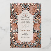 Stoffig Roos & Blauw Pimpernel Pattern William Mor Folie Uitnodiging (Voorkant)