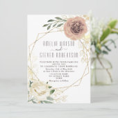 Stoffig Roos Bloemen Greenery bruiloft Uitnodigen Kaart (Staand voorkant)