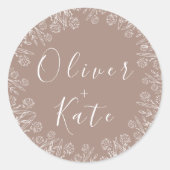 Stoffig Roos Bloemen | Script Huwelijksenvelop Afd Ronde Sticker (Voorkant)