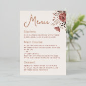 Stoffig Roos Bloemen Trouwmenu Gold Folie Menu Folie Uitnodiging (Staand Voorkant)