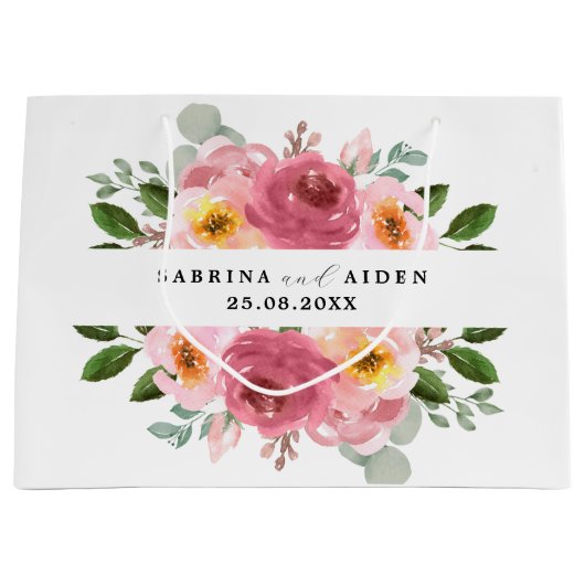 Stoffig Roos | Blush roze bloemenbruiloft Groot Cadeauzakje (Voorkant)