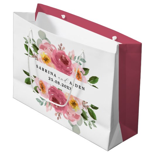 Stoffig Roos | Blush roze bloemenbruiloft Groot Cadeauzakje (Voorkant Gekanteld)