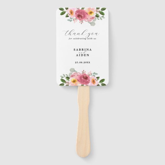 Stoffig Roos | Blush roze bloemenbruiloft Handwaaier (Voorkant)