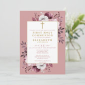 Stoffig Roos Boho Floral Eerste Heilige Communie Save The Date (Staand voorkant)