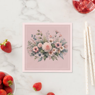 Stoffig Roos Botanische bruiloft Bloemen Waterverf Servet