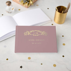 Stoffig Roos botanische kam monogram bruiloft Gastenboek