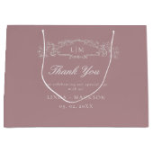 Stoffig roos botanische kam monogram bruiloft groot cadeauzakje (Voorkant)