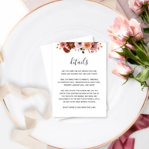 Stoffig Roos, Bourgogne, Blush Bloemen Trouwdetail Informatiekaartje