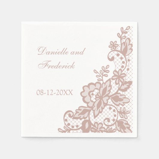 Stoffig roos bruiloft papieren servetten (Voorkant)