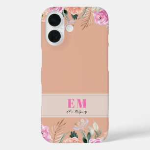 Stoffig Roos floraal monogram iPhone 16 Hoesje