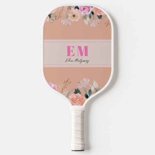 Stoffig Roos floraal monogram Pickleball Paddle (Voorkant)