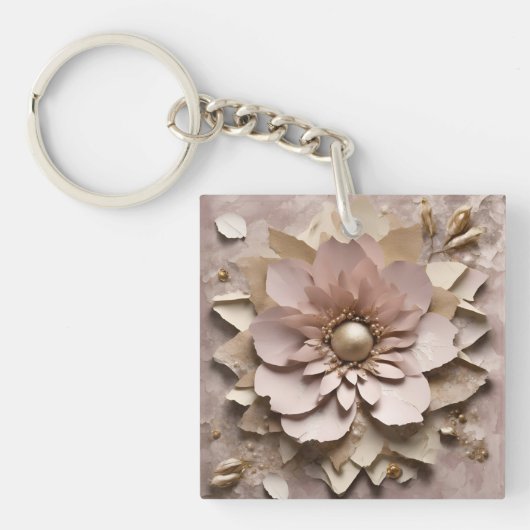 Stoffig Roos Floral - Acryl Sleutelhanger (Voorkant)