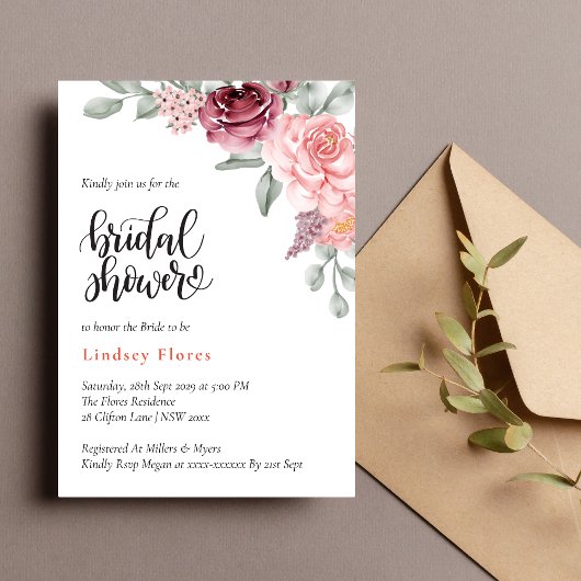 Stoffig Roos Floral Elegant Waterverf Vrijgezellen Kaart