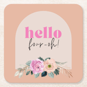 Stoffig Roos hallo floraal "Four-oh" Vierkante Kartonnen Onderzetter