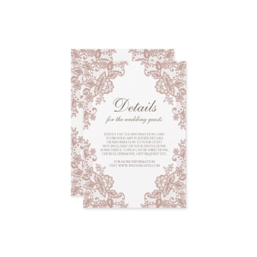 Stoffig roos kant bruiloft behuizing kaart (Voorkant / Achterkant in situ)