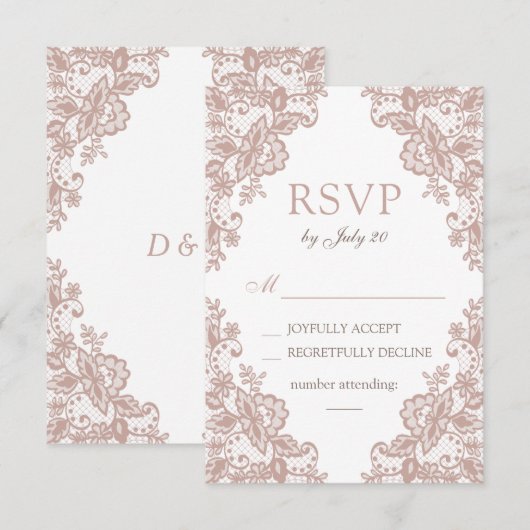 Stoffig roos kant bruiloft rsvp kaart (Voorkant / Achterkant)