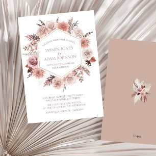 Stoffig Roos Pampas Grass Boho Wedding Kaart