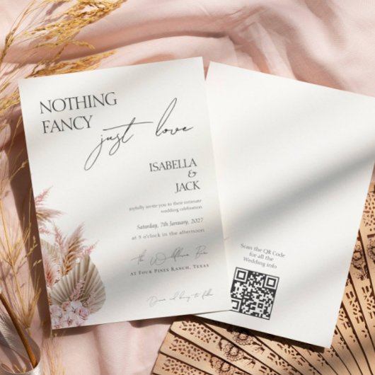 Stoffig Roos Pampas Grass Intieme bruiloft Kaart
