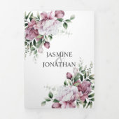 Stoffig Roos Pioenengroen bruiloft | Drieluik Uitnodiging (Cover)