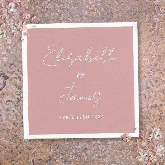 Stoffig Roos Roze Modern Minimalistisch Script Wed Servet