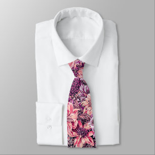 Stoffig Roos Roze Zalm Roos Gouden Tuin Bloemen Stropdas