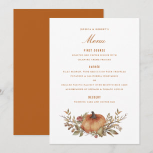 Stoffig Roos Sage Rust Pompoen Fall Wedding Menu