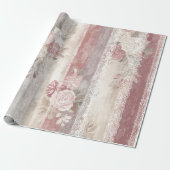 Stoffig Roos Stripe & Lace Cadeaupapier (Uitgerold)
