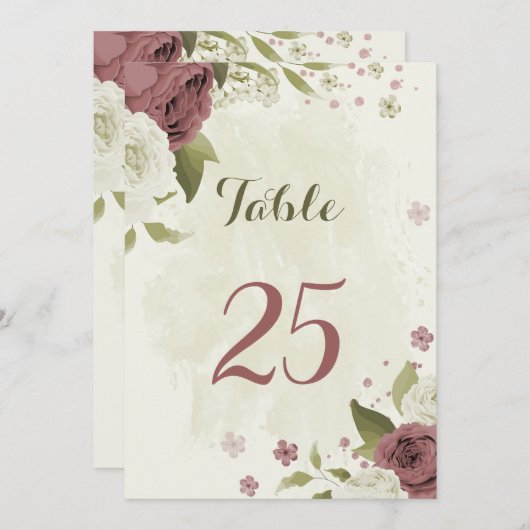 Stoffig roos Witte Bloemen Tafelnummer Kaart (Voorkant / Achterkant)