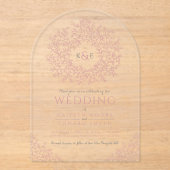 Stoffig roze blad monogram lijn kunst bruiloft acryl uitnodigingen (Voorkant)