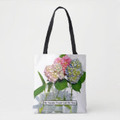 Stoffig roze blauw geel groen bloemenhortensia's draagtas (Voorkant)