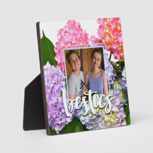 Stoffig roze blauw geel groen bloemenhortensia's fotoplaat