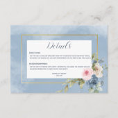 Stoffig Roze Blauw & Wit Rozen Bruiloft Details Informatiekaartje (Voorkant)