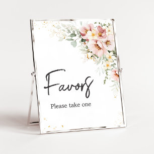 Stoffig Roze Bloemen Greenery Baby shower Favors Poster